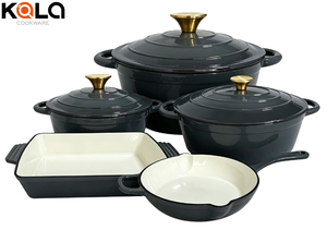 Set di pentole con rivestimento smaltato <span class=keywords><strong>in</strong></span> <span class=keywords><strong>ghisa</strong></span> antiaderente 8 pz pentole e padelle con coperchio padella padella casseruola sana forno olandese - Product Image 6