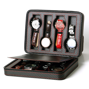 Portable zipper travel case watches storage box watch organizer bag carbon fiber watch case for men