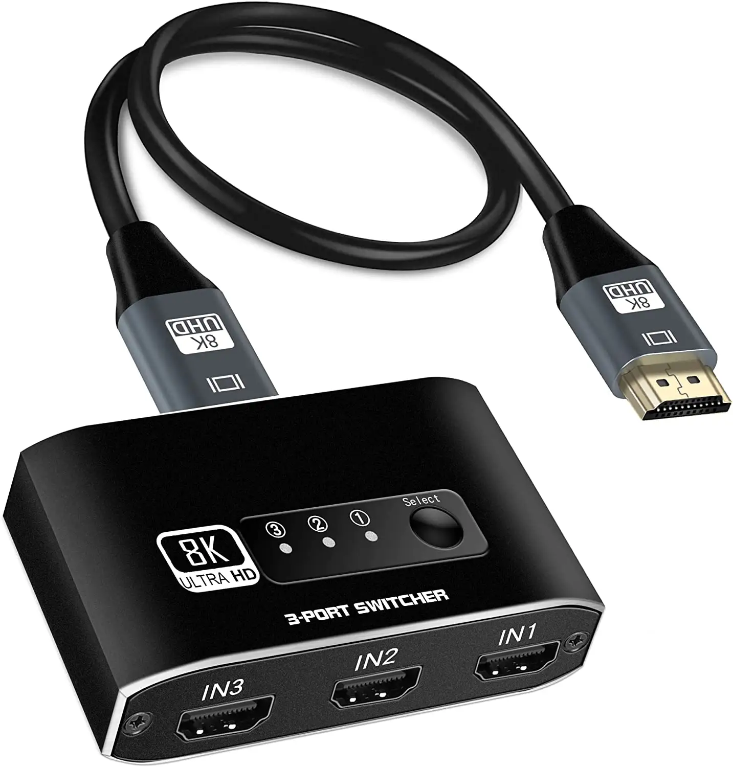 8K HDMI מתג 3 ב 1 החוצה, 3 יציאת HDMI Switcher בורר תומך 8K @ 60Hz, HDMI2.1 מתג עם HDMI2.1 כבל