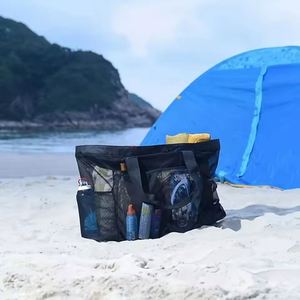 Large Mesh <b>Beach</b> <b>Bag</b>, Breathable Mesh Tote With Zipper Pockets, Portable Large Capacity Finishing Organizer <b>Bag</b> shopping <b>bags</b> - Product Image 4