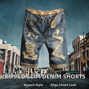 Shorts de mezclilla vintage para hombre, de corte recto, cintura media, desgastados, estilo urbano, a la moda para verano - Product Image 2
