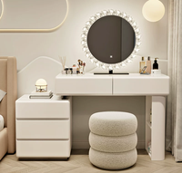 Coiffeuse de luxe sélectionnée en bois massif, style crème, avec armoire intégrée – Nouveau style 2025, pour chambre à coucher, de luxe haut de gamme