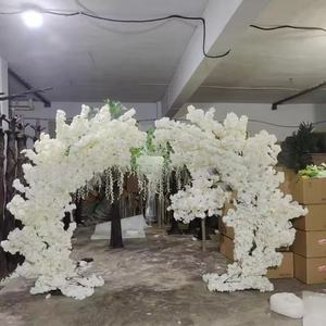 Flores artificiales blanco Sakura telón de fondo interior al aire libre boda fiesta escenario decoraciones Cerezo flor árbol Metal arco - Product Image 1