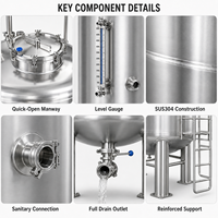 Réservoir de nettoyage CIP en acier inoxydable 300L-5000L SS304, système CIP sanitaire avec chauffage, certifié ASME CE, fabrication en usine