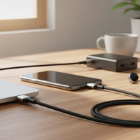 Câble de charge rapide rétractable 4-en-1 portable DAMAVO, magnétique USB-C PD, conducteur en cuivre étamé, 1m, pour ordinateur et automobile