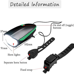 ลำโพงแตรจักรยานกันน้ำ 120dB แบบชาร์จไฟได้ พร้อมไฟ LED สำหรับจักรยาน อุปกรณ์เสริมไฟหน้าจักรยานไฟฟ้า - Product Image 2