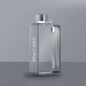 Tritan portatile materiale BPA free trasparente A6 piatte quadrato bottiglie di acqua potabile in plastica con logo personalizzato