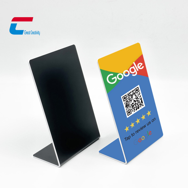 High Quality Contactless NFC Waterproof Acrylic Table Stand 13.56MHz Google Reviews QR Code Display Business Membership Hotel