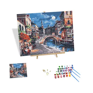 High Quality Canvas Frames for Painting by Numbers Seaside Town Street Diy Digital Painting by Numbers 24 Colors Kits