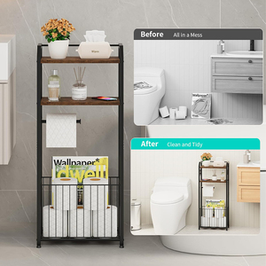 Portarotolo <span class=keywords><strong>da</strong></span> terra con mensole in legno e cesto grande per <span class=keywords><strong>bagno</strong></span>, lavanderia, appartamento - Product Image 6
