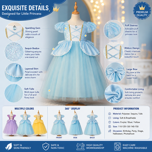<span class=keywords><strong>Abito</strong></span> da <span class=keywords><strong>Principessa</strong></span> Giallo per Bambine, Costume per Festa di Compleanno, <span class=keywords><strong>Abito</strong></span> Formale <span class=keywords><strong>Blu</strong></span> per Bambine - Product Image 2