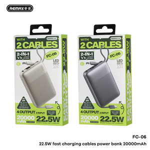 FC-06 20000mAh Power Bank 22.5W Fast Charge Built-in <b>C</b>/L <b>Cables</b> Mini & Travel-Friendly Banks FC-06 Includes Braided <b>Type</b>-<b>C</b> and L - Product Image 2