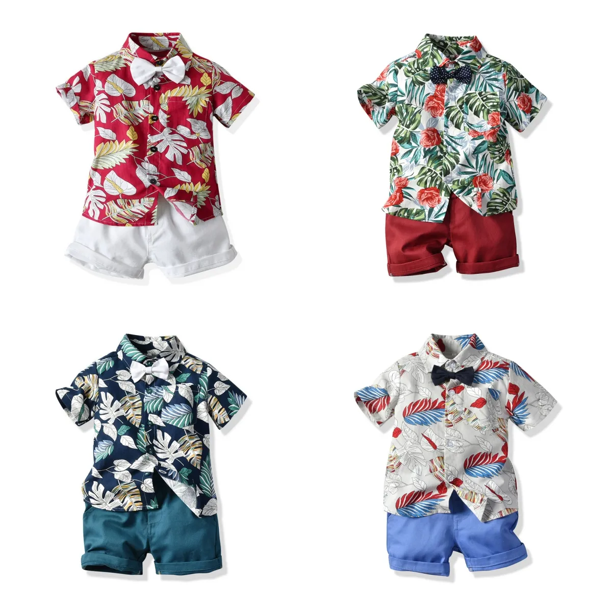 Custom 0-6 Years Old Boys Print Logo Fashion Shorts Summer Kid's 2pcs botton Down Shirts + Shorts For Toddlers And Kids