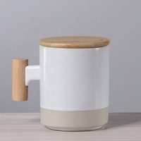 Mug à café personnalisé avec logo, 320 ml, poignée en bois, couvercle, tasse à petit déjeuner personnalisée, boîte cadeau, mug à café en céramique avec poignée
