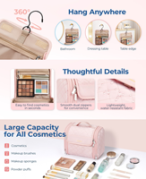 Sac de toilette de voyage suspendu en polyester avec logo personnalisé, plusieurs poches, organiseur de cosmétiques Blush Diamond, vente en gros OEM
