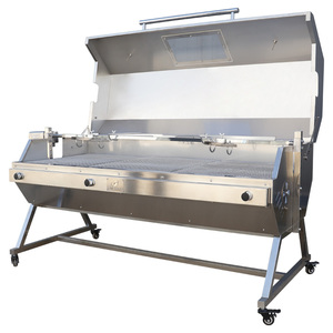 Barbecue à gaz à capot avec rôtissoire - Rôtissoire au propane et au charbon de bois de style Santa Maria pour cuisine extérieure et rôtissage d'agneau - Product Image 4