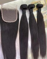 Extensions de cheveux brésiliens vierges Remy à cuticules alignées, tissages frontaux en dentelle, lots de mèches, densité 150%, couleur naturelle, sans nœuds
