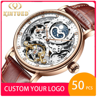 Montre-bracelet automatique mécanique pour homme KINYUED J055 de luxe avec bracelet en cuir, étanche, tourbillon, personnalisable avec votre propre logo OEM