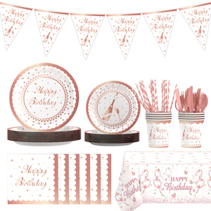 <span class=keywords><strong>Vaisselle</strong></span> <span class=keywords><strong>jetable</strong></span> élégante de couleur champagne personnalisable pour l'<span class=keywords><strong>anniversaire</strong></span> d'une fille - Product Image 1