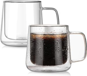 Tazas de Café de Vidrio de 350 ml (12 oz) al por Mayor de Fábrica, Tazas de Vidrio de Doble Pared para Beber, Taza de Café Latte con Asa - Product Image 1