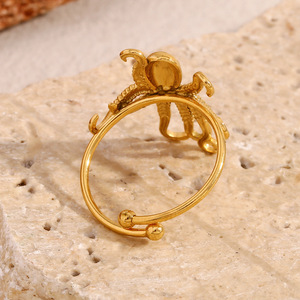 18K Gold Plated Stainless Steel Octopus Open <b>Ring</b> Unique Animal Statement <b>Adjustable</b> <b>Ring</b> For Women Fashion Jewelry - Product Image 3