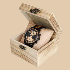 Pour les hommes de luxe Quartz chronographe en acier inoxydable montre en bois réglable 3 ans CE ROHS certifié résistant à l'eau 3BAR - Product Image 5