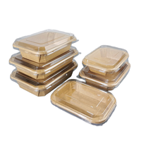 Boîte à lunch jetable en papier kraft avec couvercle transparent, bol à salade rectangulaire à emporter, récipient alimentaire pour restaurant