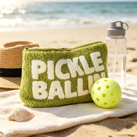 Pochette de rangement en molleton Teddy avec lettres en chenille pour accessoires de pickleball, vente en gros