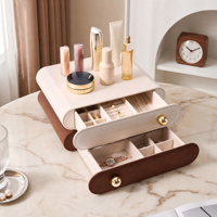 Boîte à bijoux en cuir PU avec doublure en velours, coins arrondis, organiseur pour bagues, boucles d'oreilles, colliers, bracelets et montres, pour la coiffeuse ou le bureau