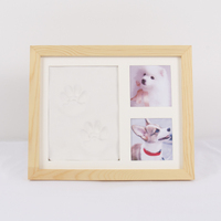 Cadre photo commémoratif carré en bois de pin massif fait main avec empreinte de patte pour animaux de compagnie, design créatif pour table et tableau de bord