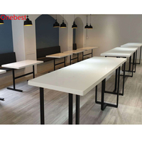 Ensemble de table à manger de luxe pour salle à manger moderne, table de restaurant en pierre solide blanche brillante