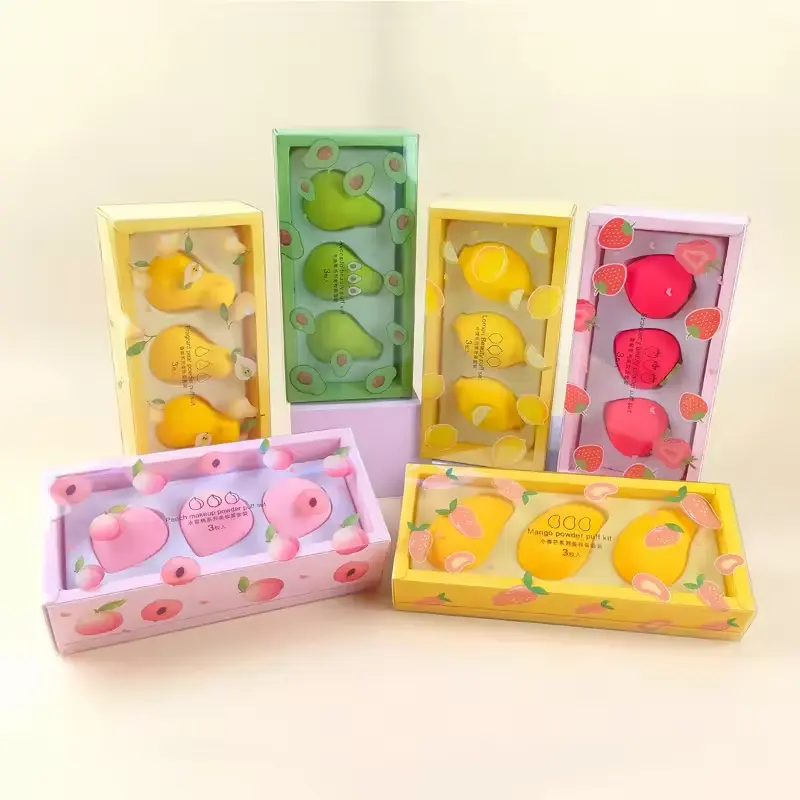 Soft Fruit Shape 3 Pcs Blender Makeup Sponge Wet and Dry use Water Makes Big Beauty Cosmetic Makeup Blender With Box