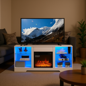 Support TV électrique DB avec lumières LED, étagères en verre, prise USB, effet 3D, design moderne pour téléviseurs de 50 à 54 pouces - Product Image 2