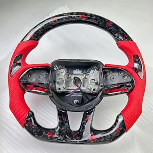 Volante de Cuero Rojo para Automóvil, Compatible con RTS <span class=keywords><strong>Dodge</strong></span> Charger SRT 2015 2016 2017 2018 2019 2020, Fibra de Carbono Personalizada - Product Image 1