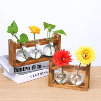 Vase en bois cadre en verre plante de table maison bonsaï décoration récipient en verre vase de plante hydroponique transparent