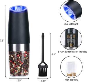 Juego de Molinillo Eléctrico de sal de pimienta con luz LED automática de una mano de grosor ajustable, diseñado por gravedad de silicona alimentado por batería - Product Image 3