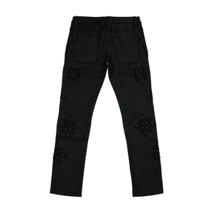 Pantalones vaqueros negros lisos, modernos y urbanos, con corte ajustado y tiro bajo, ideales para atuendos urbanos de estilo punk y hip-hop. - Product Image 4