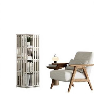 YOWOS Étagère à livres rotative moderne en bambou, tour de présentation 360° sur pied, 4 niveaux pour enfants et <span class=keywords><strong>adultes</strong></span> (Blanc) - Product Image 5