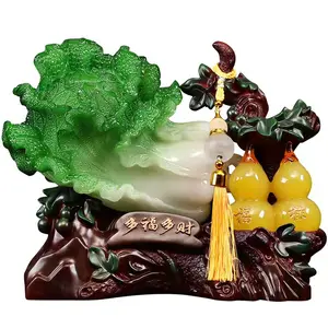 Chinese Traditionele Fengshui Poly Hars Home Decoratie Sculptuur Jade Materiaal Grote Chinese Kool Sculptuur