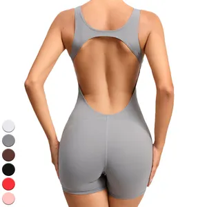 1 Piece Sleeveless Hollow Out Back Yoga Jumpsuit Gym Fitness Wear Sports Workout Women's Jumpsuits Sexy Short Rompers Bodysuit