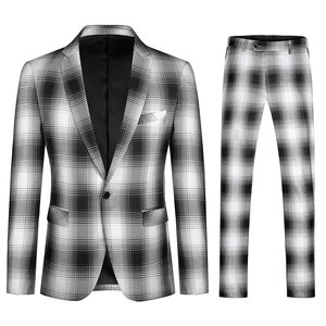 Herren 2 Stück Plaid Anzüge Slim Casual Anzüge für Männer Dinner <span class=keywords><strong>Prom</strong></span> Party - Product Image 1