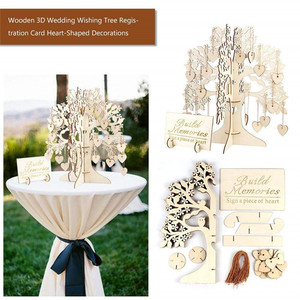 Arbre à vœux en bois en forme de cœur, ornement artisanal de 13,4 pouces, panneau suspendu pour mariage, décoration d'arbre généalogique, décoration de fête - Product Image 5
