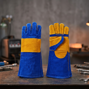 Gants de sécurité en cuir résistants à la chaleur, bleus et jaunes, 14 pouces, manchette droite, protection anti-chaleur et anti-abrasion - Product Image 4