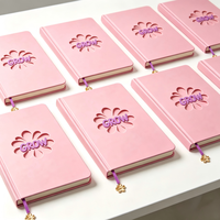 Carnet à couverture rigide en PU personnalisé avec lettres 3D en relief, marque-page breloque fleur, cadeau pour femme