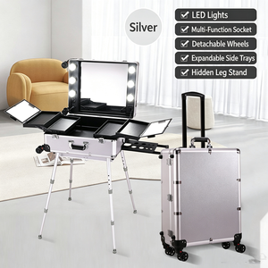 Professional Fashionable <b>Makeup</b> Train <b>Case</b> Adjustable LED Lights Audio Speaker New Annual Rolling Trolley Stone Pattern Closure - Product Image 5