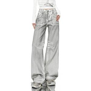 กางเกงยีนส์ทรงหลวมสไตล์วินเทจ Cyberpunk สีเงิน คุณภาพสูง รุ่น Y2K สำหรับผู้หญิง ปี 2024 จากแบรนด์ดีไซเนอร์เสื้อผ้า - Product Image 3