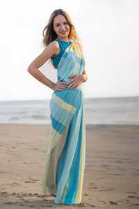 Sarees de Algodón Khadi de la Mejor Calidad con Bordado de Barra de Color y Borlas (Con Blusa), para Oficina/Uso Diario y Fiestas - Product Image 4