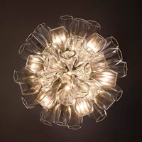 Lustre Moderne de Luxe en Verre Cannelé en Forme de Pétale, Suspension Sculpturale en Cristal Faite à la Main pour Projet Hôtelier, Hall de Villa