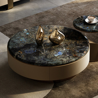 Table basse en saphir bleu naturel de luxe pour villa et manoir, série salon, ensemble de tables basses rondes grandes et petites