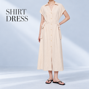 Women's Linen Blend <b>Belted</b> Shirt Dress Sleeveless Button Front A Line Midi Dress with <b>Pockets</b> Elegant Casual Custom Wholesale - Product Image 1